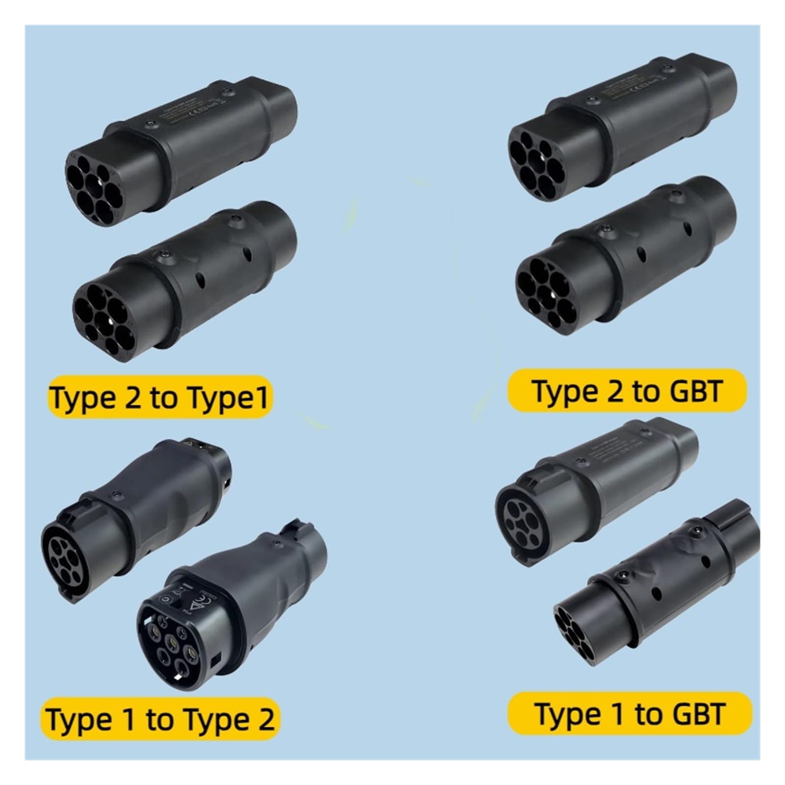Adapter ładowania typu 2 do typu 1, wtyczka konwertera EV SAE J1772, złącze szybkiego ładowania 32 A 7,2 kW/22 kW. Złącze pojazdu elektrycznego(Type1 to GBT)