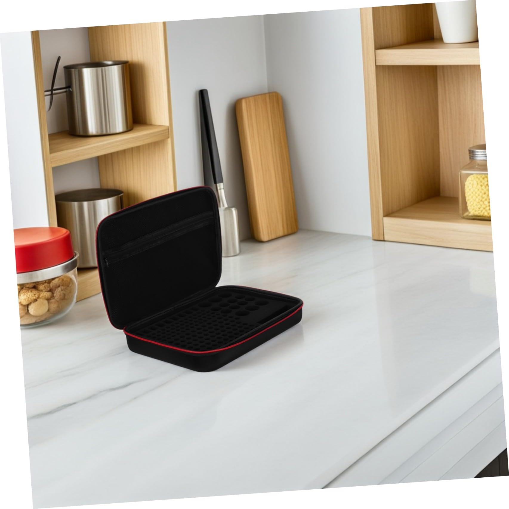 HOMSFOU Custodia Organizer per Batterie Aa Aaa Tipo 9v in Eva Nero e Portatile Manico Robusto per Ufficio e Cassetti
