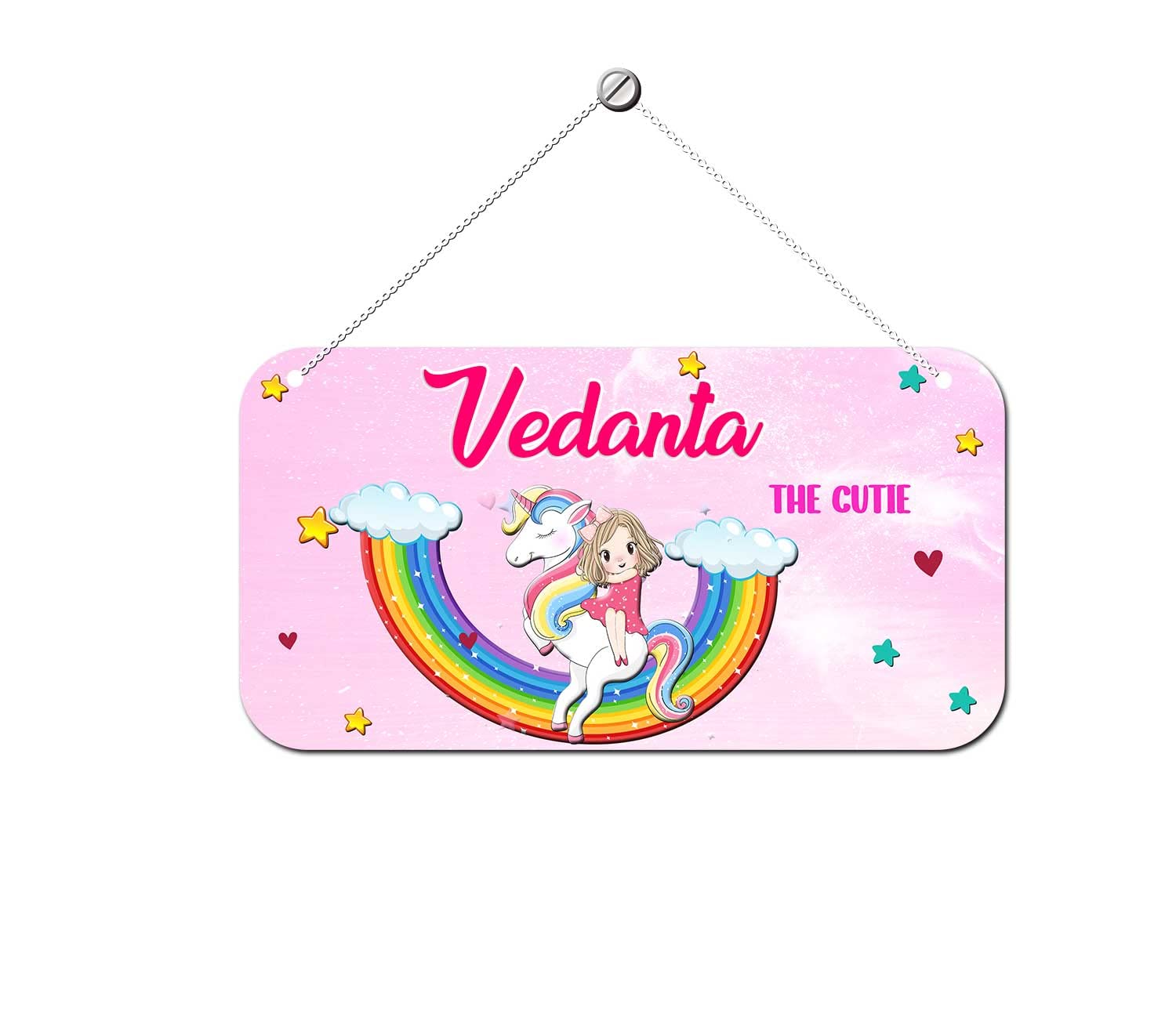 ASHVAH Unicorn Personalized Room/Door Kids Name Plate Wall/Door Sign Kids Room Décor- Size :- 28 x 14 cm, Name - Vedanta