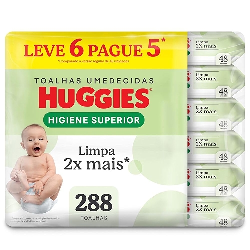 Lenços Huggies Higiene Superior Limpam 2x Mais 6 x 48 Un
