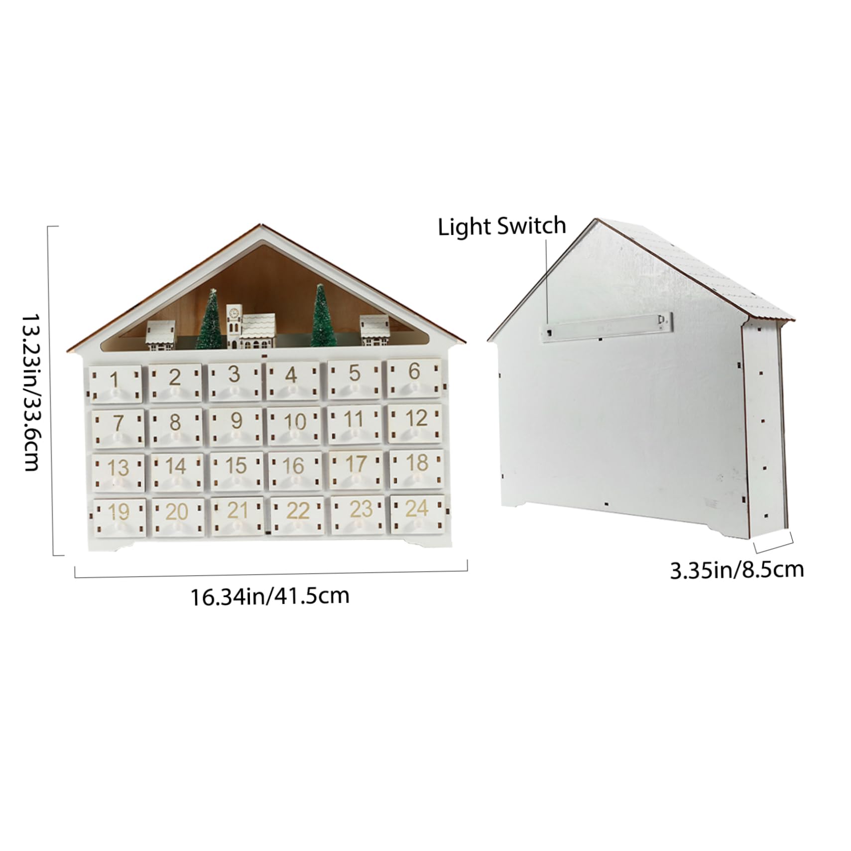 Llena tu propio calendario de adviento, calendario de adviento de madera con 24 cajones y luces LED reutilizables vacías para llenarte para decoraciones navideñas sin batería, adornos de Navidad