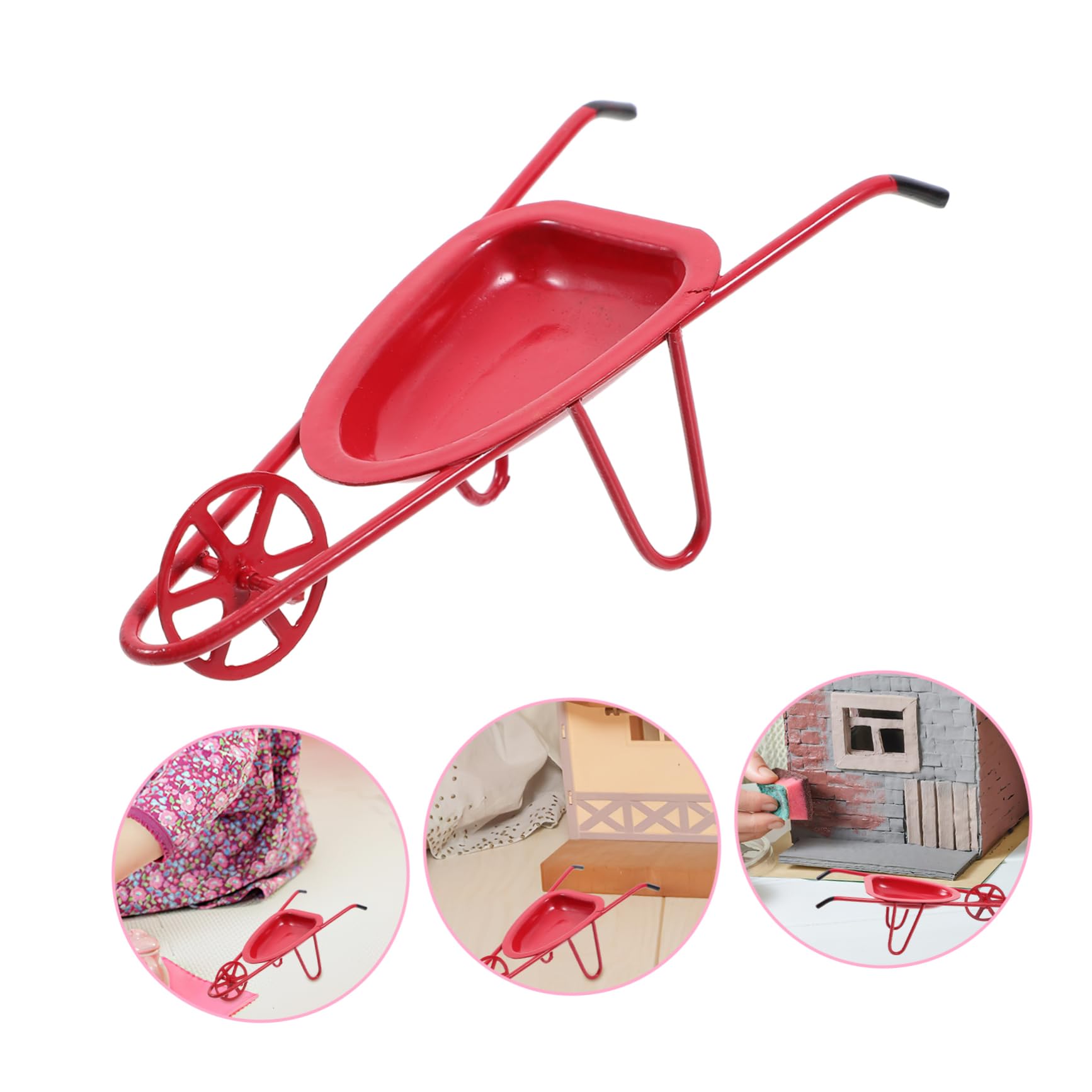 WOONEKY Doll House Cart Mini Wheelbarrow Model Simulation Cart Ornaments Dollhouse Farm Accessories Fairy Garden Wheelbarrow Mini Wheelbarrow Toy Micro Landscape Decor Toys Iron Red