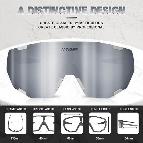 Miniatura 2 de X-TIGER Gafas de ciclismo polarizadas para hombres y mujeres, 5 lentes intercambiables UV400, gafas de sol deportivas, béisbol, correr, pescar