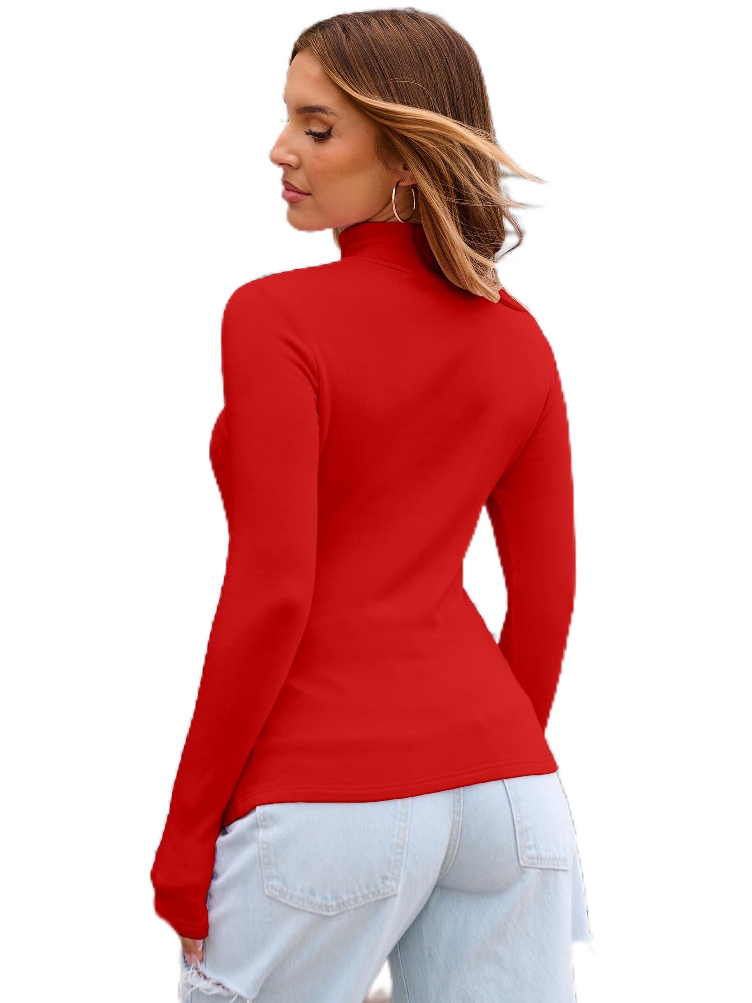 Womens Long Sleeve T Shirts - Casual Mock Turtle Neck Stretchy Slim Fitted Knit Going Out Tops-image-20