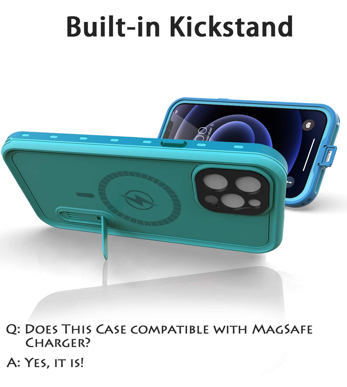 Diverbox Diseño para iPhone 12 Pro Max Funda impermeable con soporte de soporte, duradera a prueba de golpes, con protector de pantalla integrado para iPhone 12 Pro Max de 6.7 pulgadas, solo azul