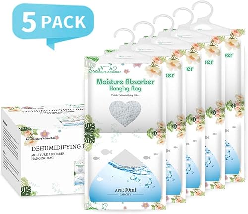 Miniatura 2 de CANAGER Absorbedor de humedad colgante, bolsas deshumidificadoras colgantes para armario, dormitorio y cocina, aroma fresco, 5 paquetes, absorben la