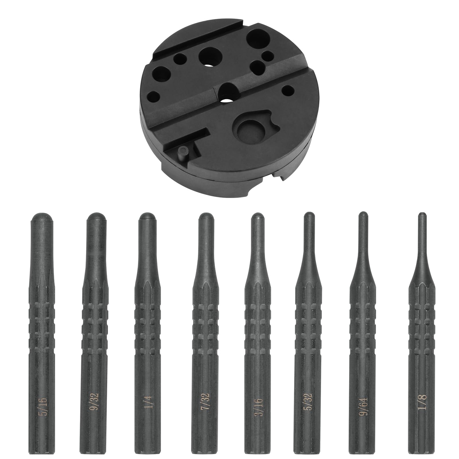 Pridefend 8 Pcs Roll Pin Punch Set,Premium Punch Set,Made of Solid All-Steel Material,Punch Removing Repair Tools for Machinery Maintenance (with Bench Block)…