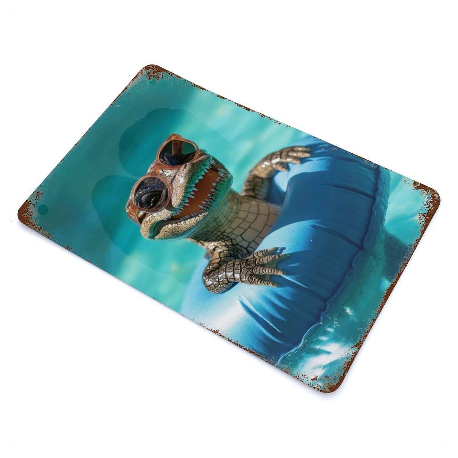 Smiling Alligator in Pool Retro Metal Sign 11.8"x7.9", Vintage Wall Decor for Garage, Pub Or Kitchen