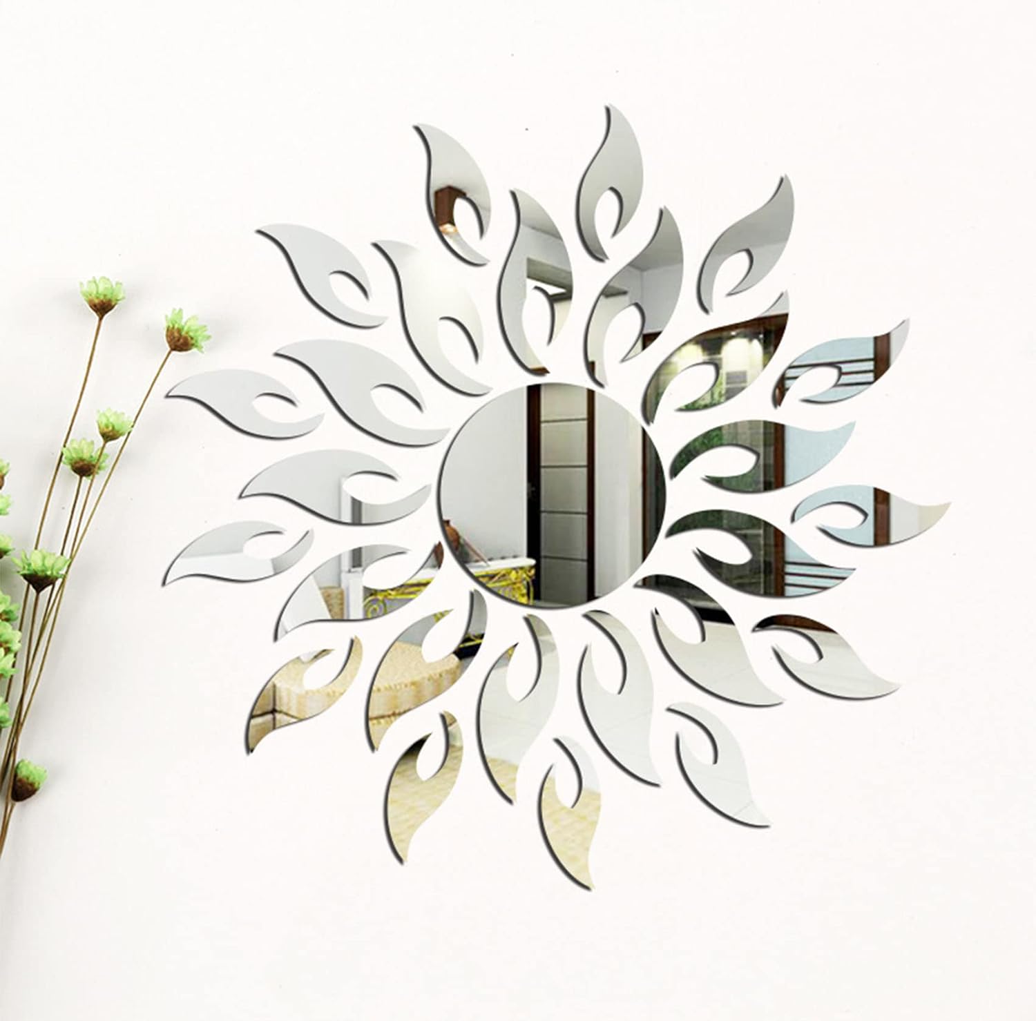 Sunflower Mirror Wall Stickers Decor, Round Acrylic DIY SelfAdhesive