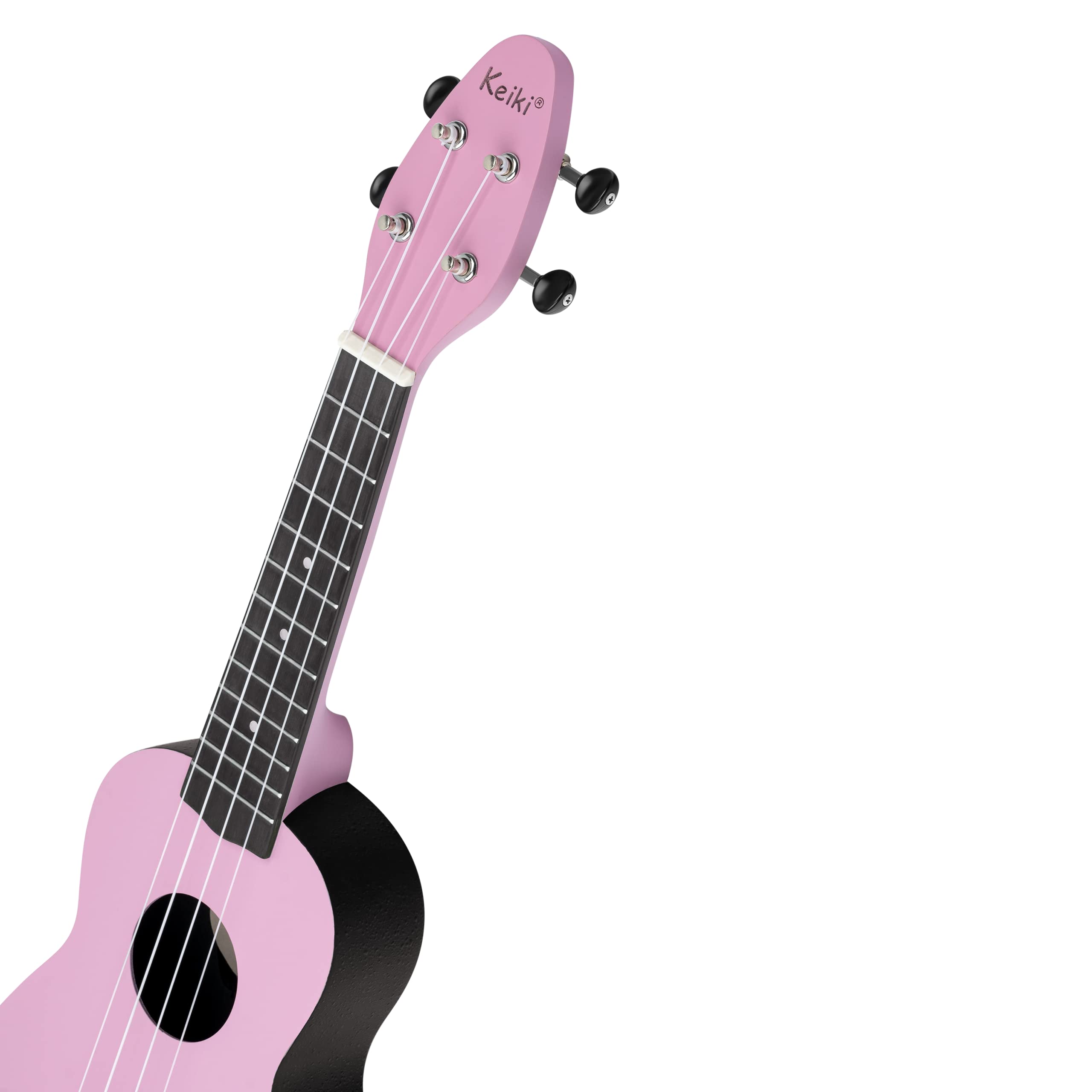 Ortega Guitars Ukelele Soprano rosa - Keiki K2 - Kit de inicio incluye afinador, correa, 5 púas medianas y bolsa de dibujo - pastel/polvo de hada (K2-FYD)