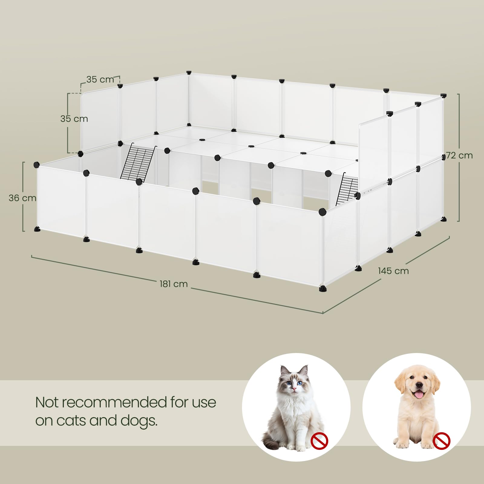 EUGAD Freigehege Kaninchen, Kleintiergehege Kunststoff, Modular Freigehege, Meerschweinchen Gehege, erweiterbar Gehege Kleintiere 181x145x72cm Laufstall Kaninchengehege für Hamster Hasen