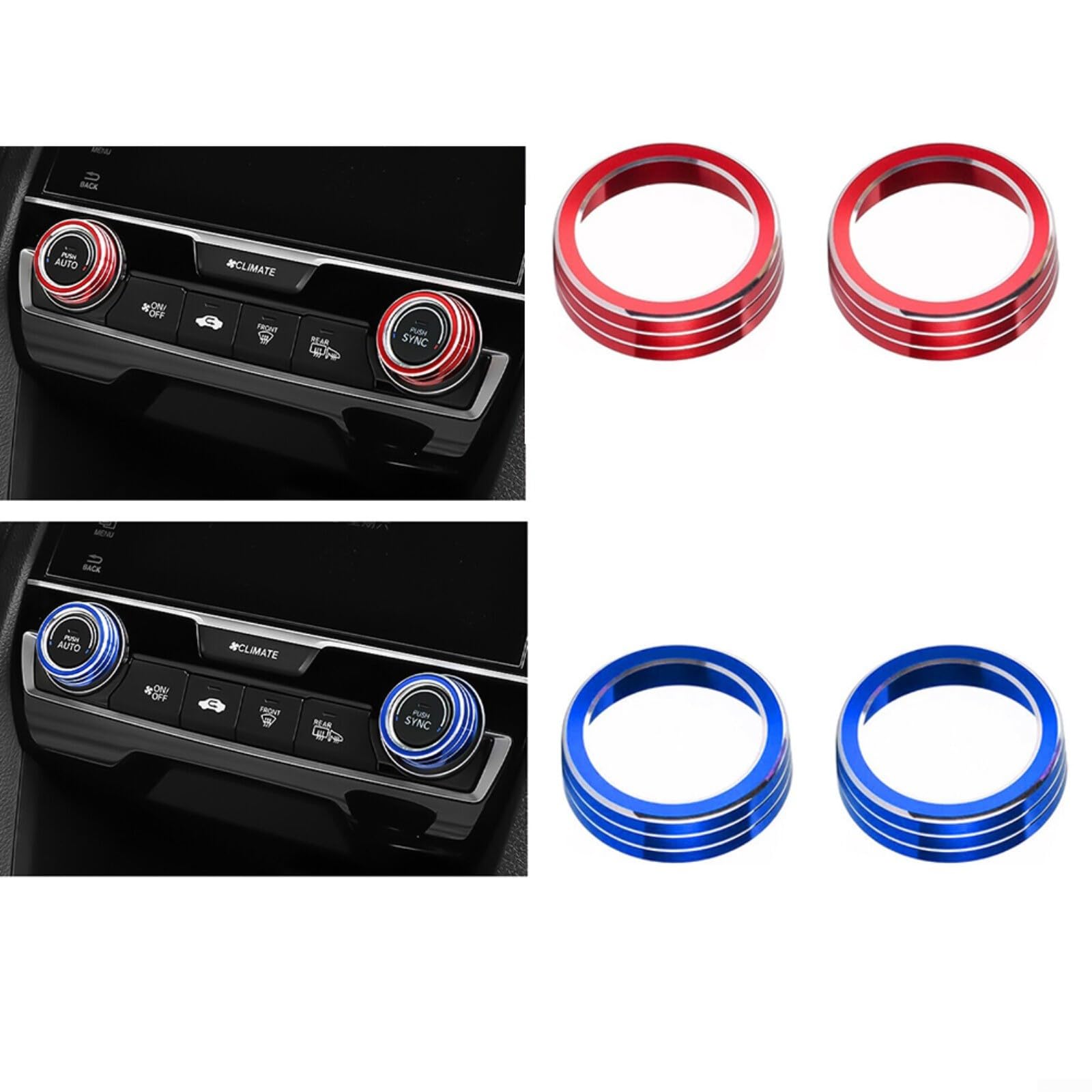 1 Paire de bagues de contrôle en Aluminium pour Bouton AC pour Honda Civic 10e génération 2016-2021 - Accessoires décoratifs pour intérieur de Voiture - Bleu