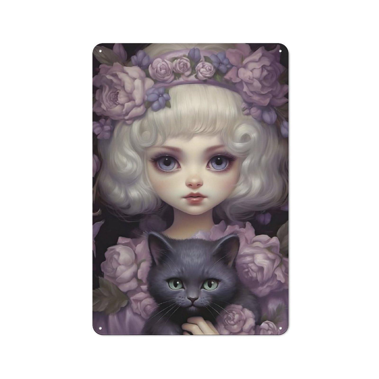 Junmoney Fantasy Cat Lady For Café Or Restaurant, Vintage Metal Sign 30X20cm, For Vintage Wall Decor Fans, For Cafés, Pubs And Restaurants