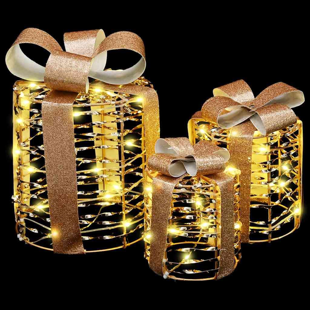 Pudełko na prezent, dekoracja 3 szt., ciepła biel, PET 20 x 20 x 20 cm ze źródłem zasilania LED USB do dekoracji choinki, ozdób choinkowych, ornamentów, gwiazd, dzwonków do salonu i wieńca