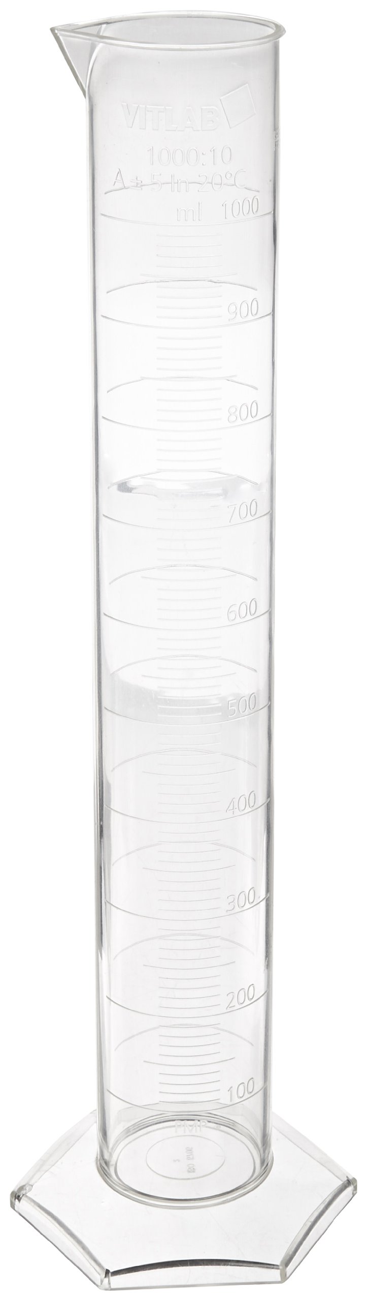 Vitlab Class A Certified Polymethylpentene Graduated Cylinder, 1000ml Capacity