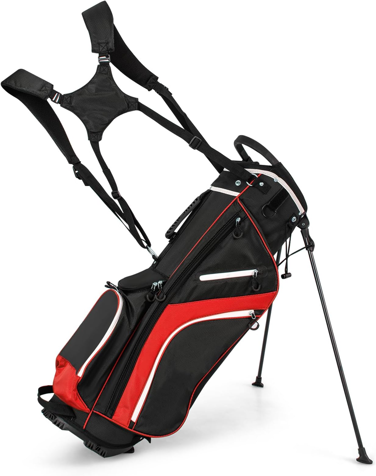 – Golf Stand Bag, 14 Way Golf Bag with 6 Pockets, Dual Shoulder Strap and Rain Hood, Lightweight Portable Golf Clubs Bag for Men Women
