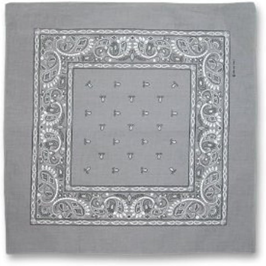 GREY COTTON BANDANA PAISLEY PRINT 22 SQUARE INCHES