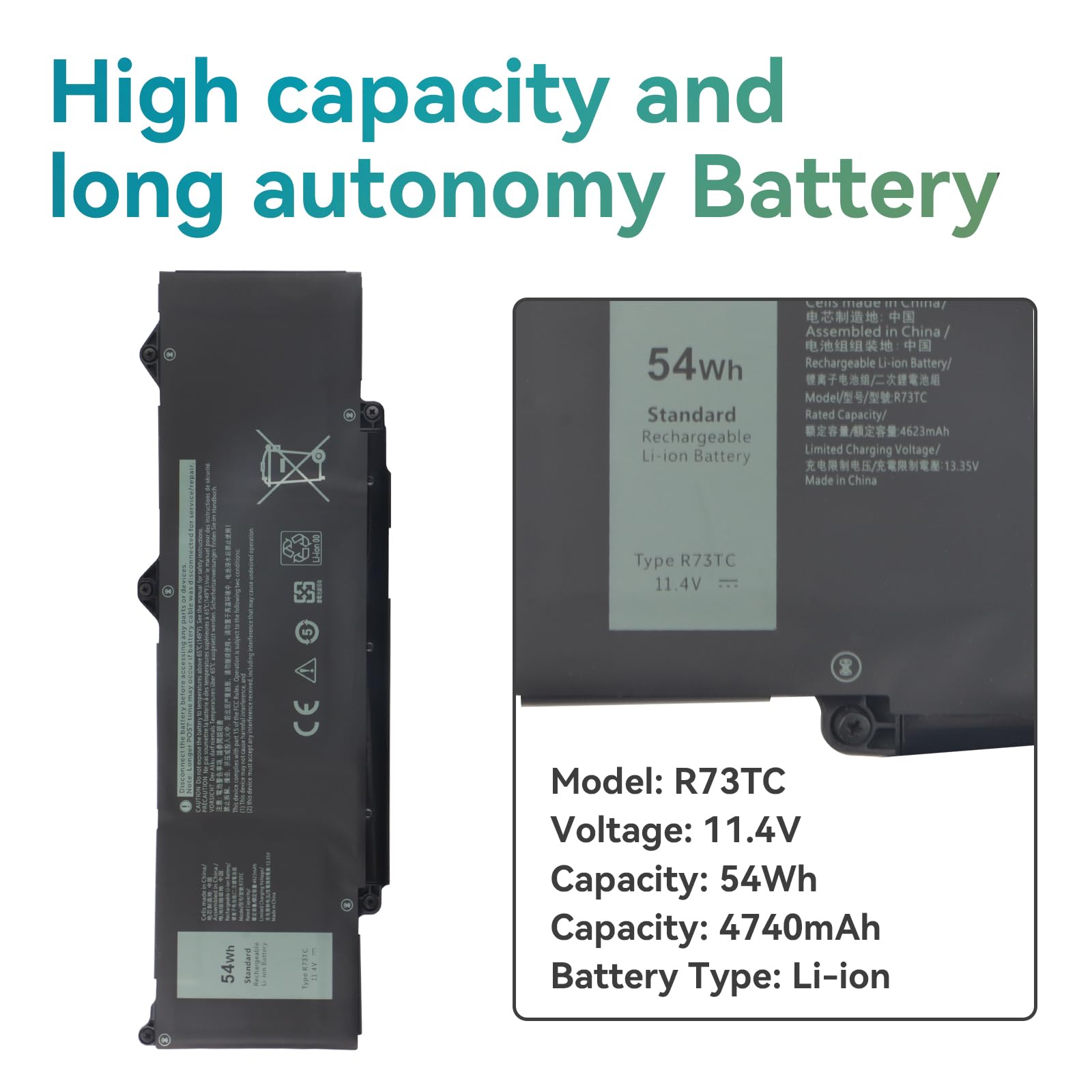 54Wh R73TC DR02P Batterie pour Dell Latitude 3340 3440 3540 3550 5440 5450 5540 5550 7455 5340 5350 Precision 3480 3490 3580 3590 Mobile Workstation Inspiron 14 Plus 7441 Serie 2X1V9 KDM9P GRWKG GTG7N