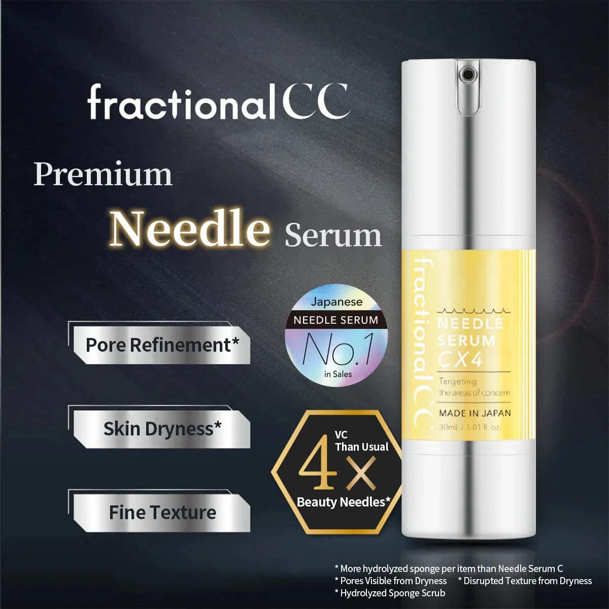 FractionalCC Needle CX4 Serum, wyprodukowane w Japonii, witamina C, glutation, pory, glutation, centella azjatycka, szklana skóra (25 ml)
