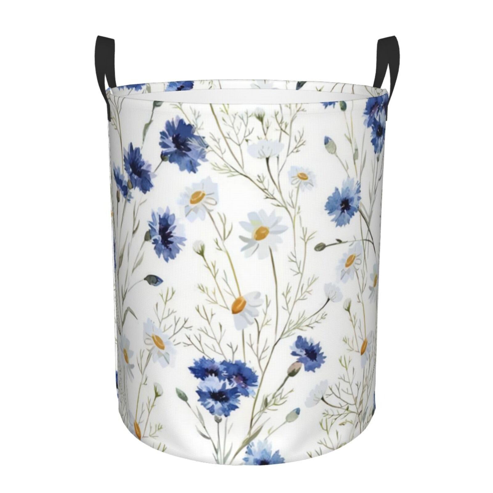 M Circular Hamper Hand Drawn Flower Print for Dirty Clothes