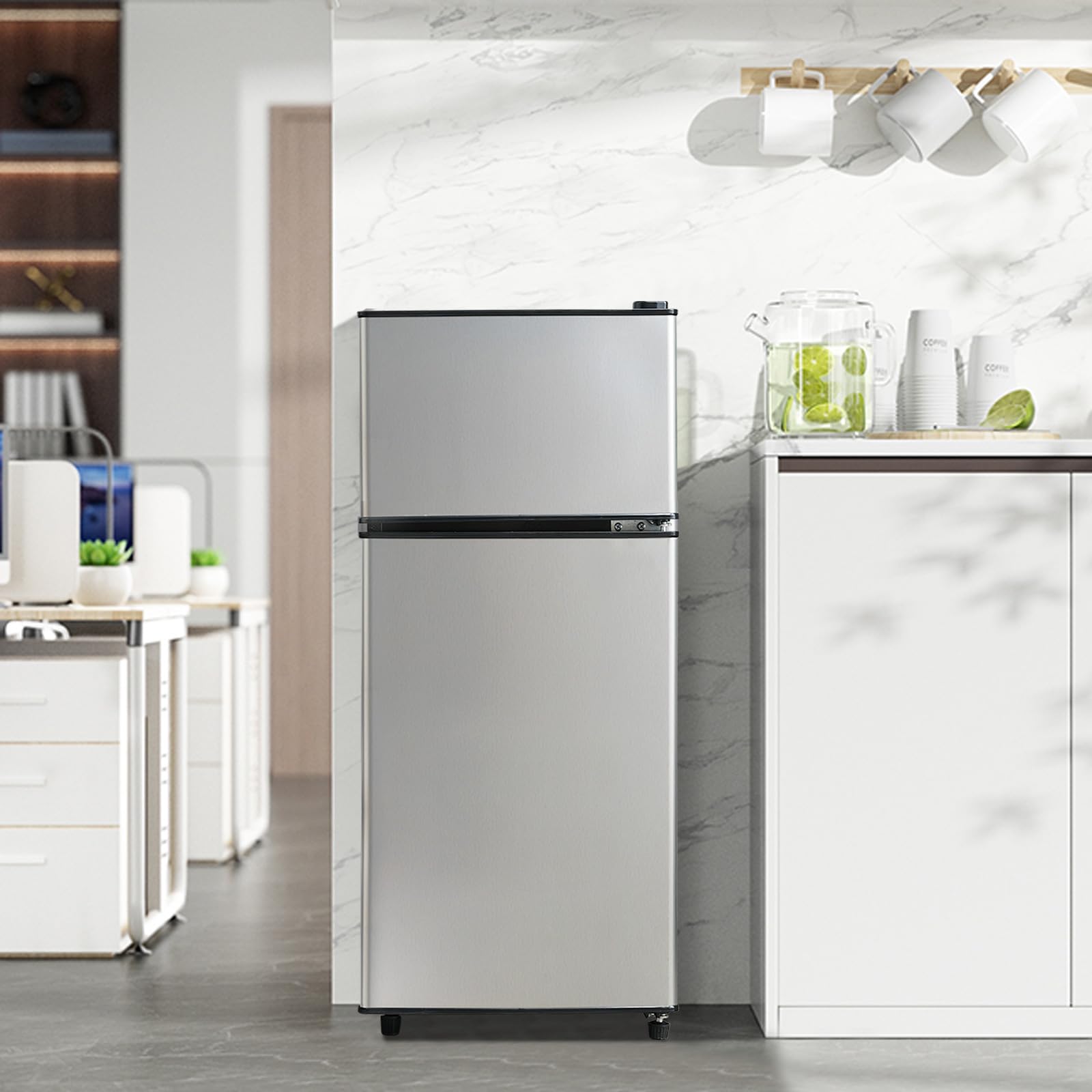 DRIXNO Mini Fridge with Freezer Silver 4.0 Cu.ft Apartment Size Refrigerator Compact Small for Bedroom, Office, Dorm, RV, with Adjustable Mechanical Thermostat Double-Door Design on Fridge.com