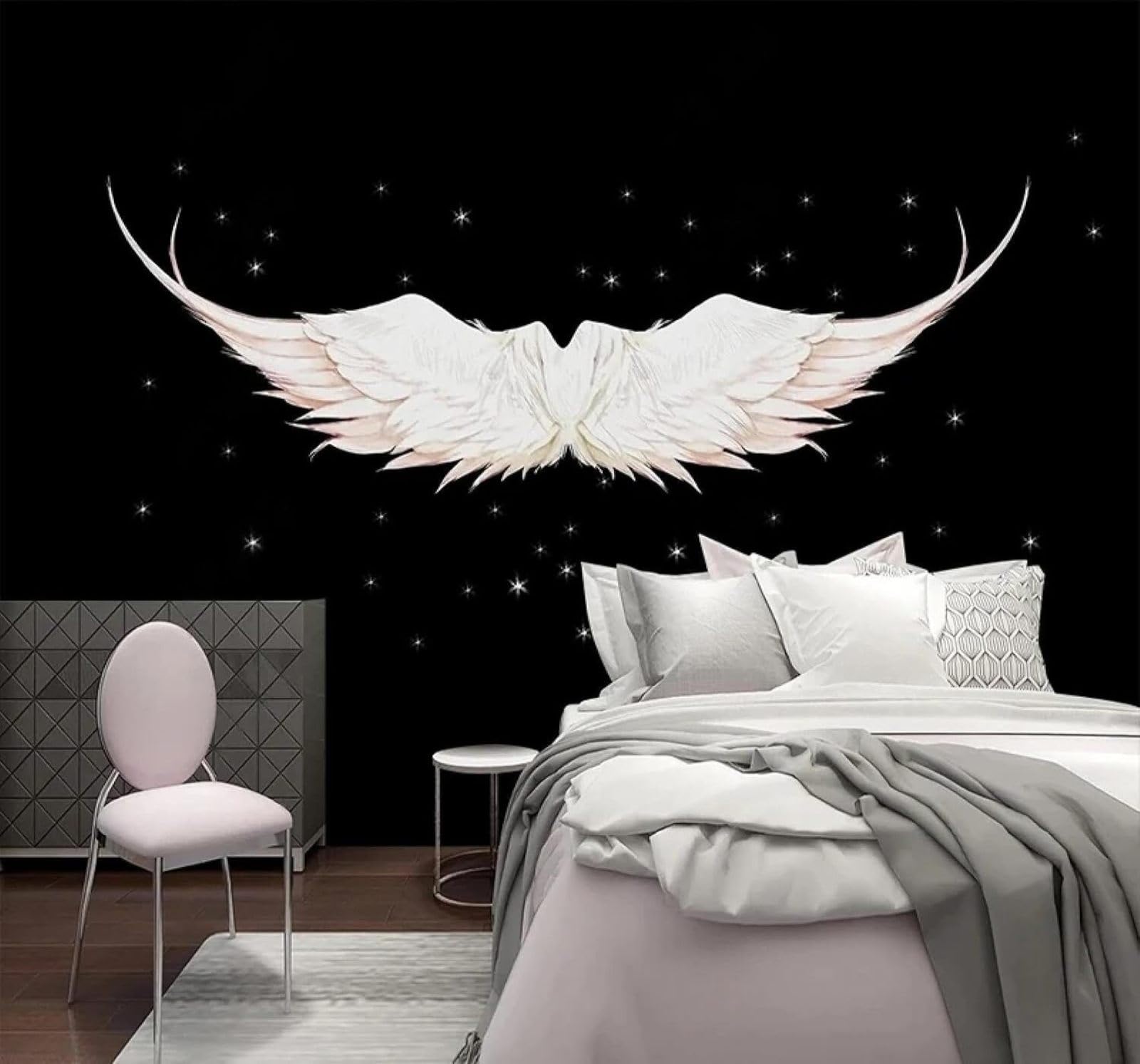 XLMING Minimalist White Wings Black Background Unique 3D Wallpaper Luxury Home Dining Decor Paste Sofa Living Room The Wall for Bedroom Mural-250cm×170cm