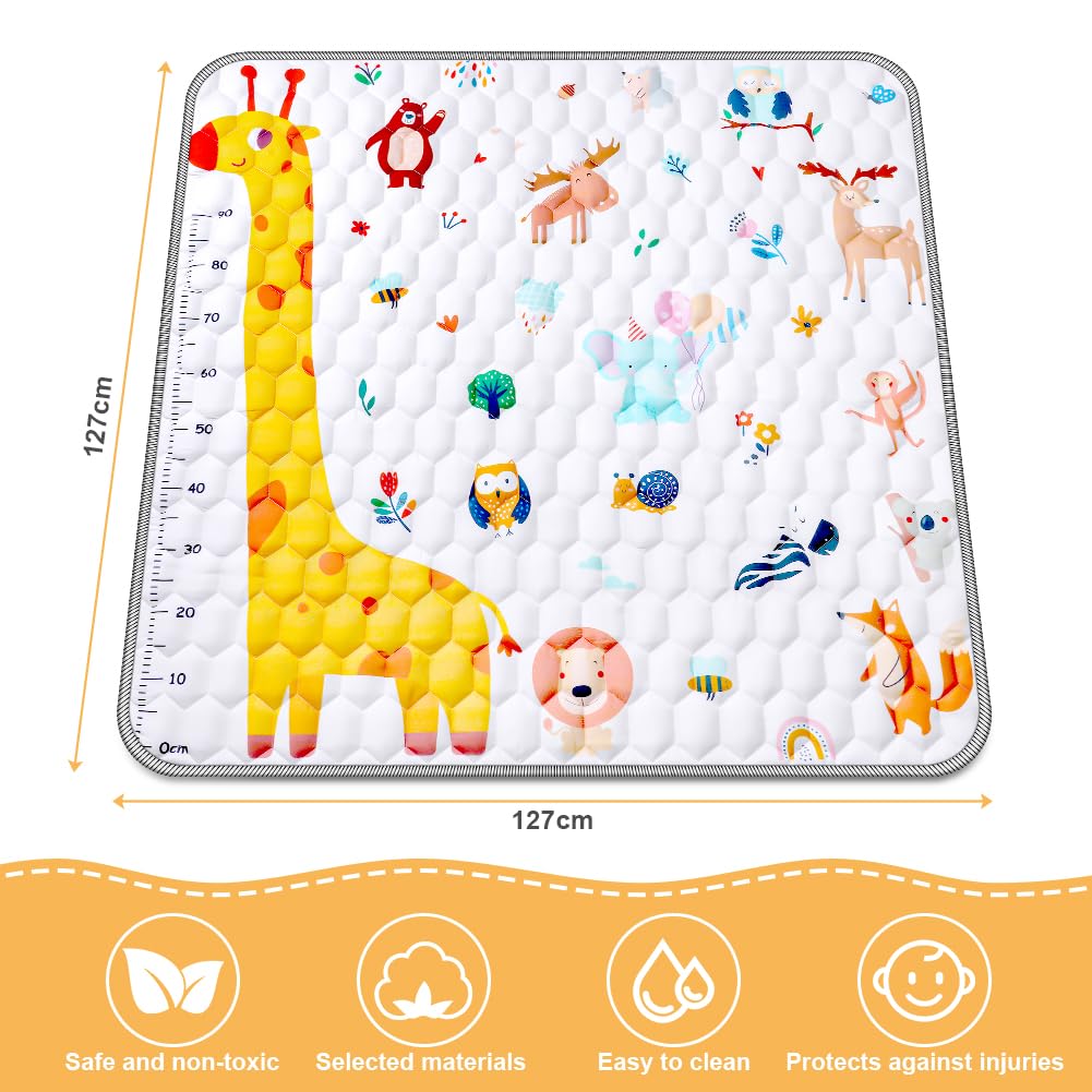 Aolso Tappeto da Gioco per Bambini, 127 x 127cm Tappeto Per Bambini e Neonati Reversibile,Tappeto Gioco Neonato Per la Camera del Bambino o della Bambina-Giraffa