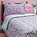 8 Piece Girls Hippie Comforter Twin Set, Multi Floral Bohemian Bedding, Teal Blue Purple Pink Floral Prints, Indie Inspired Hippy Spirit, Damask Flowers, Geometric Accents, Beautiful Pattern, Vibrant