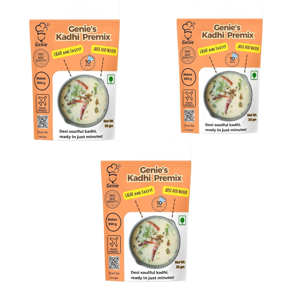 Genie Food Gujarati Kadhi Instant Mix | Sweet & Mild Flavor | Ready in 10 Minutes | No Preservatives | Comfort Food | Makes 900g Serves 2 (Pack Of 3)-picture-23