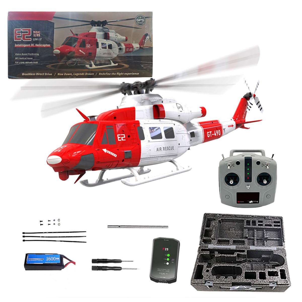 UH-1Y RC Elicottero per adulti, 2.4GHz 6CH Dual Brushless Direct Drive Helicopter Model, con posizionamento Lidar, adulto per principianti (RTF/Rescue Livery)
