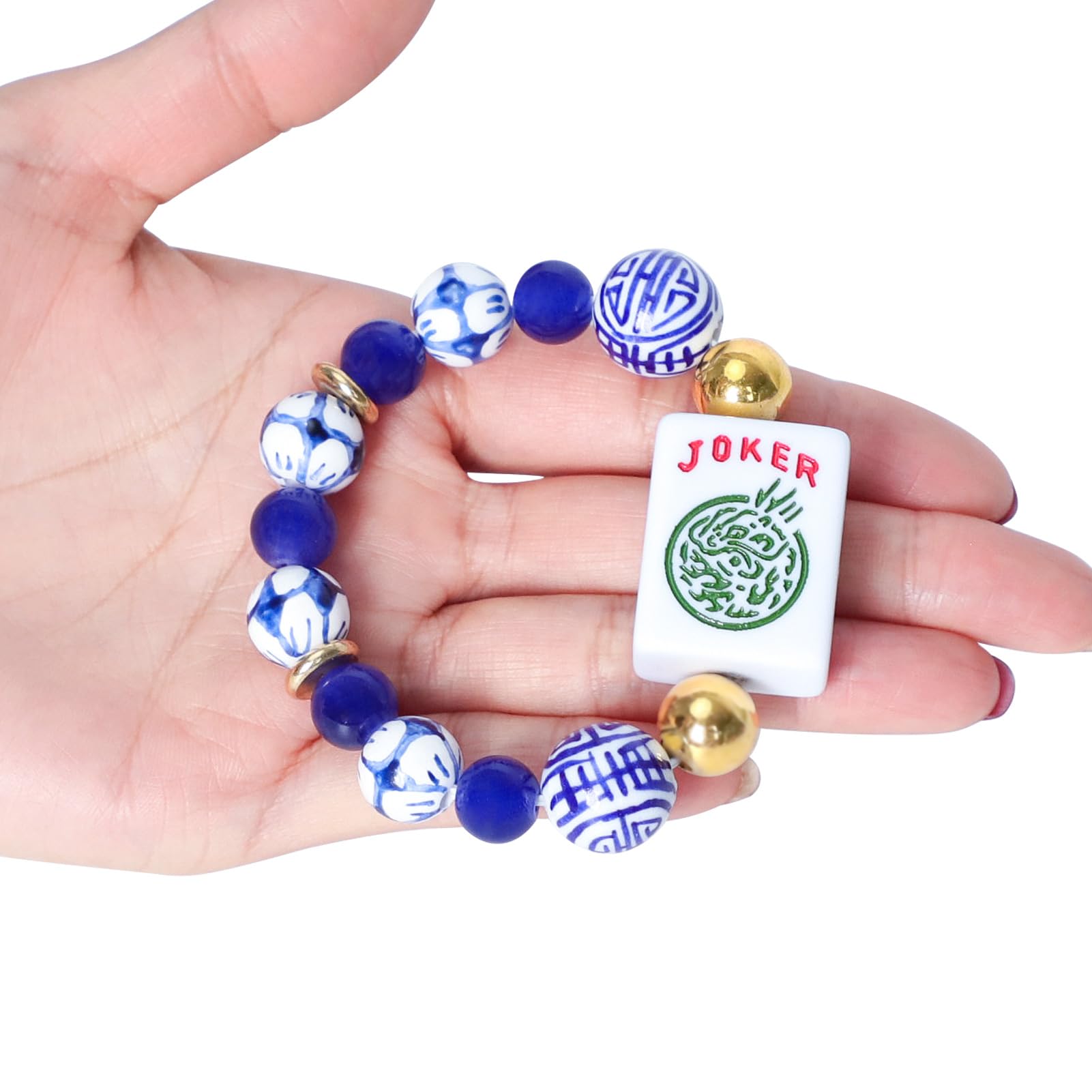 American Mahjong Accessoire de mahjong Bleu avec une tuile Joker Convient aux poignets de 14 à 18 cm
