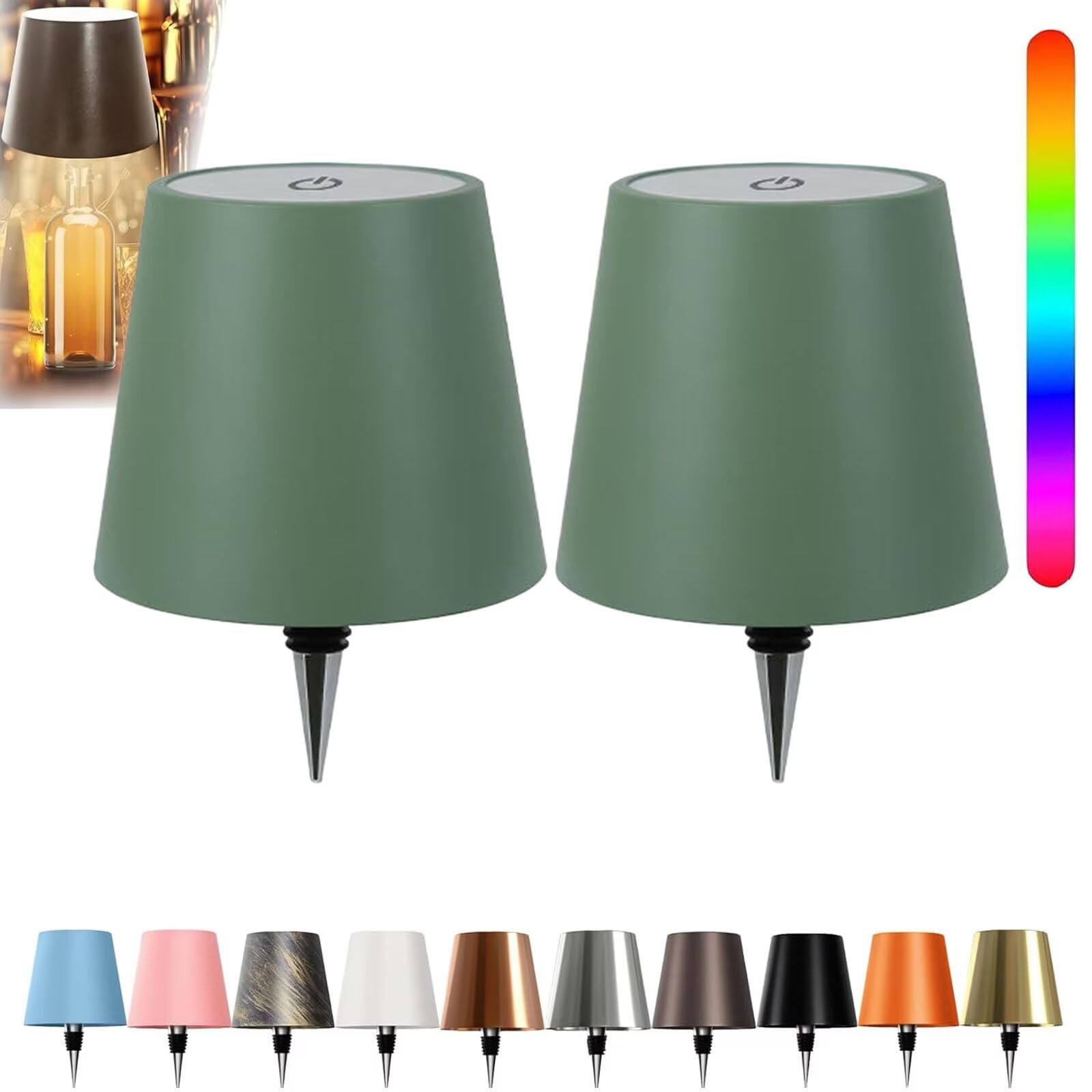 ARRITS Pridola Wireless Bottle Lamp, 2PCS Wine Bottle LED Light, Wireless Bottle Lampshade, RGB/3 Color Stepless Dimming Pridola Bottle Lights, Touch Cordless Bottles Table Lamp for Home Bar Decor