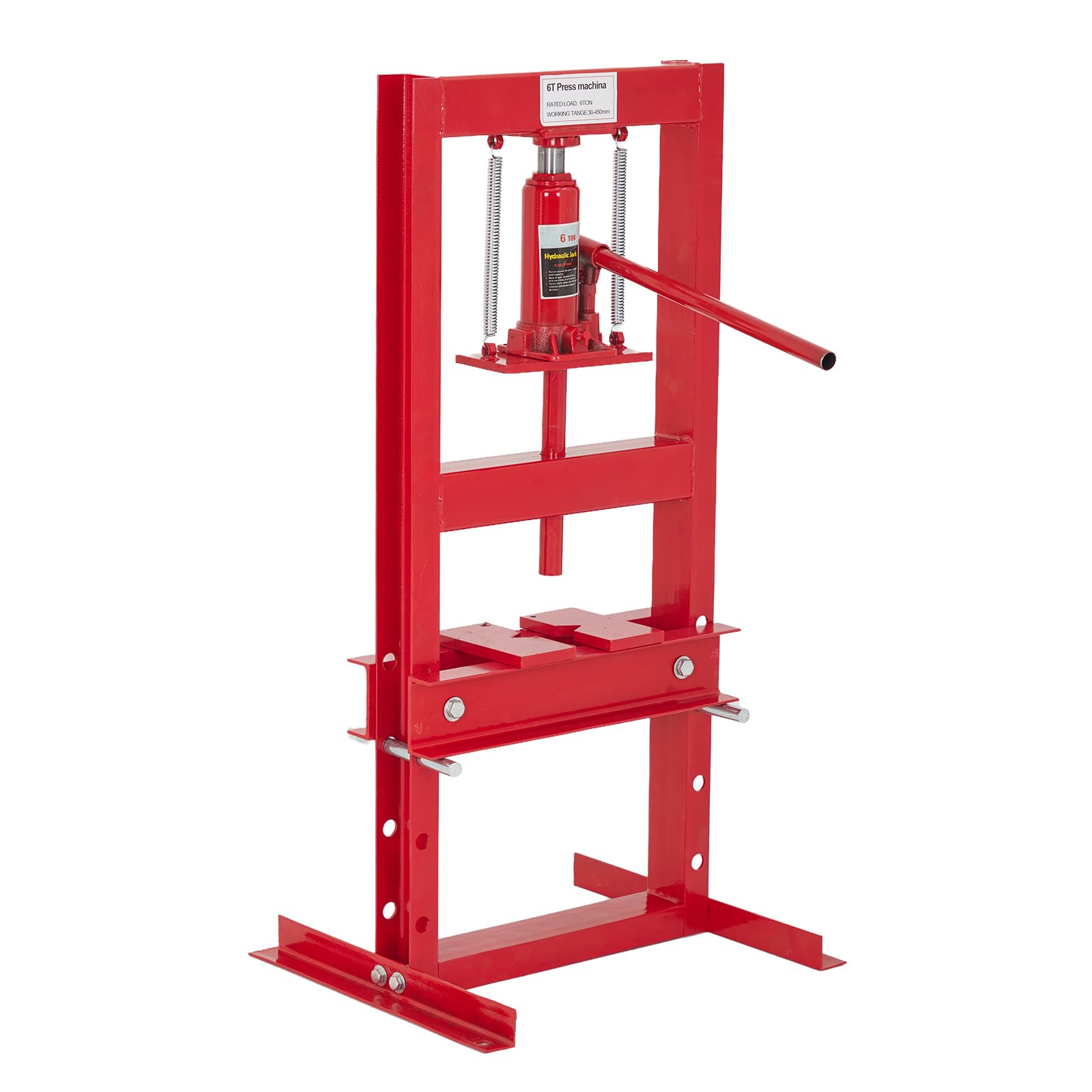 Hydraulic Press, 6 T Heavy Duty H-Frame Garage Floor Shop Press with Plates & Adjustable Table Height for Bending, Straightening, Installing Bearings & U-Joints, Red