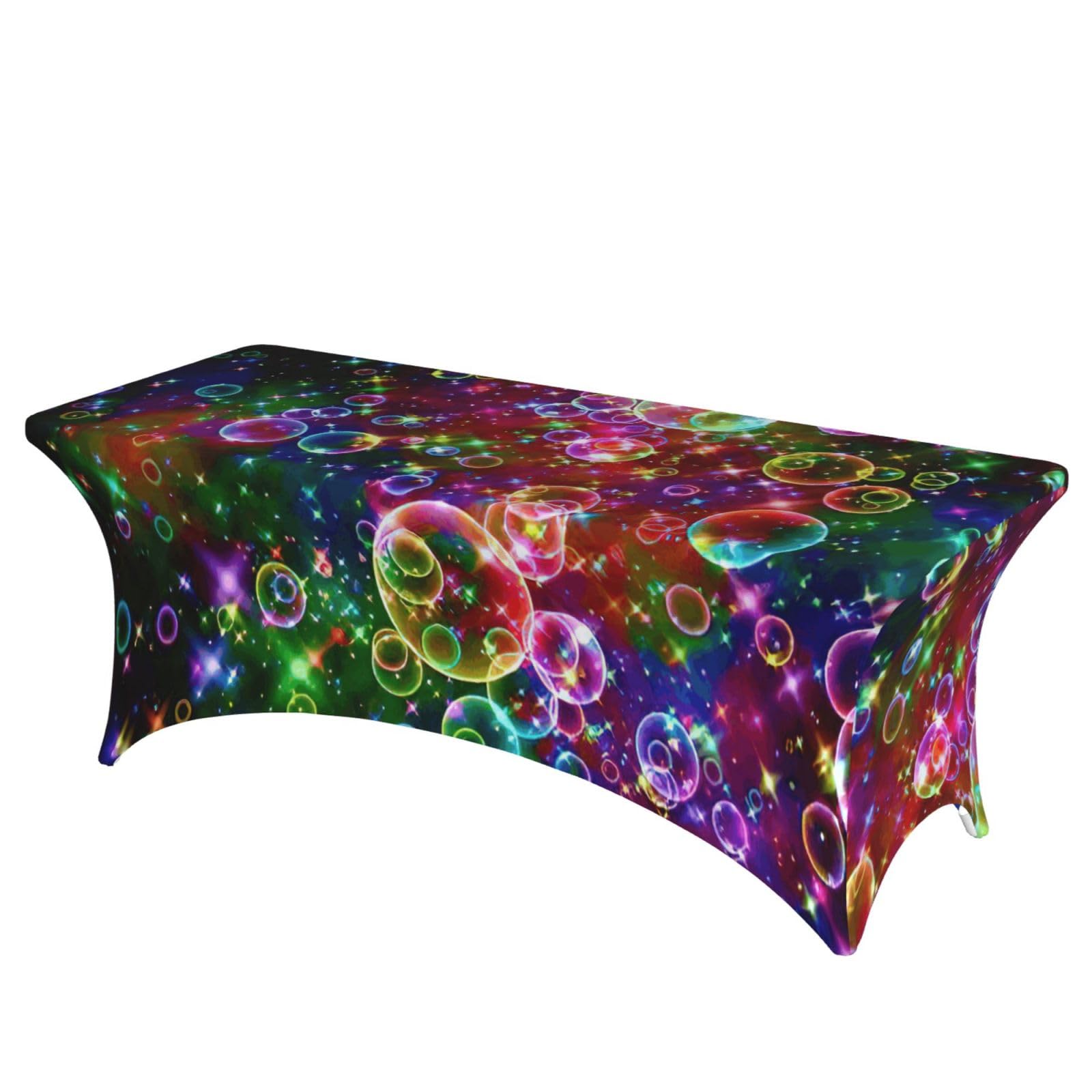 NImongt Colorful Rainbow Stars Print Elastic Rectangular Tablecloth Holidays Family Banquet Wedding Party Table Cover