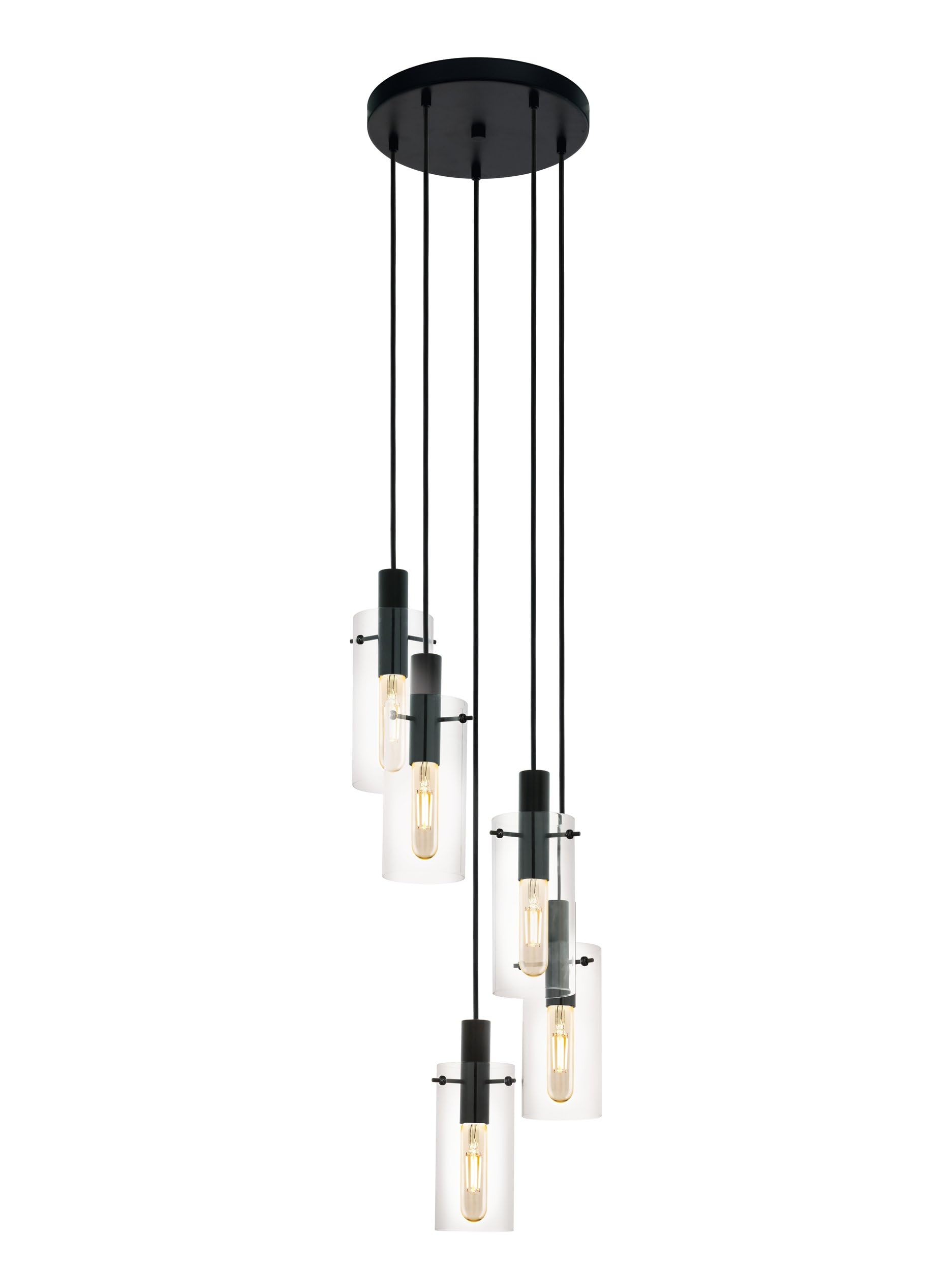 Eglo Black Montefino Pendant Light 5 Bulbs Metal In And Clear Glass Dining Table Lamp Living Room Lamp Hanging With E27 Socket