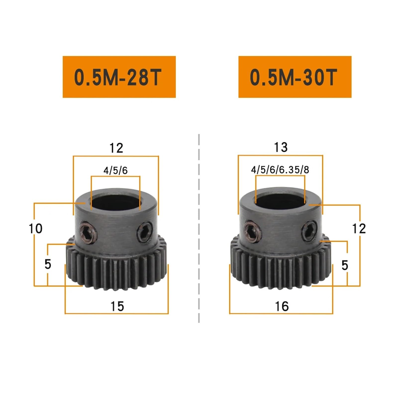 Bevel Gear Pinion Hardware Mechanical Spur Gear 0.5M-28T/30T Bore Size 4/5/6/6.35/8mm Mini Gear Wheel Carbon Steel Blackening Teeth Height 5mm Transmission Parts(8mm-0.5M-30 Teeth)