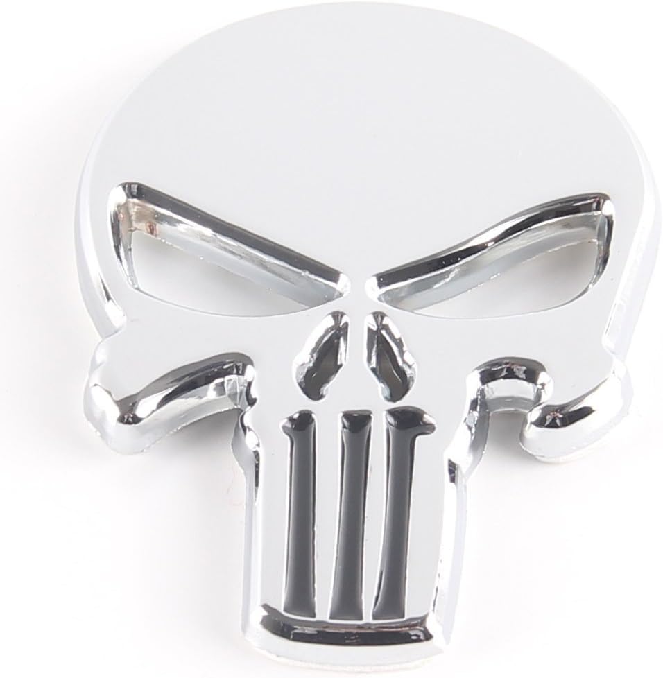 RUI Punisher Skull Car Styling Emblem Decal Badge Sticker Metal 2.3 x 1.7 inch (Silver)