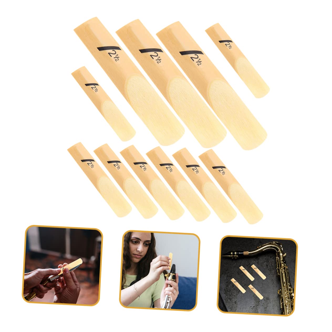 Cañas de Saxofón Alto 2.5, 50 Piezas, para Músicos Profesionales | Repuesto Hecho a Mano, Fácil de Usar E Instalar, Color Caqui, para Principiantes y Uso Diario