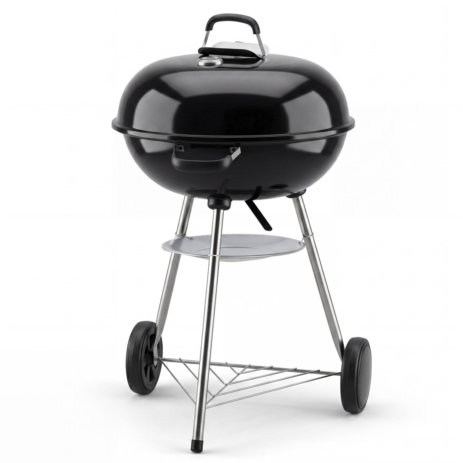 Aoxun Charcoal BBQ Grill,57cm Kettle Barbecue Portable with Thermometer & Adjustable Air Vent, Porcelain-Enamelled Scratch-Resistant Bowl, One-Touch Ash Catcher for Outdoor Garden Camping,Black