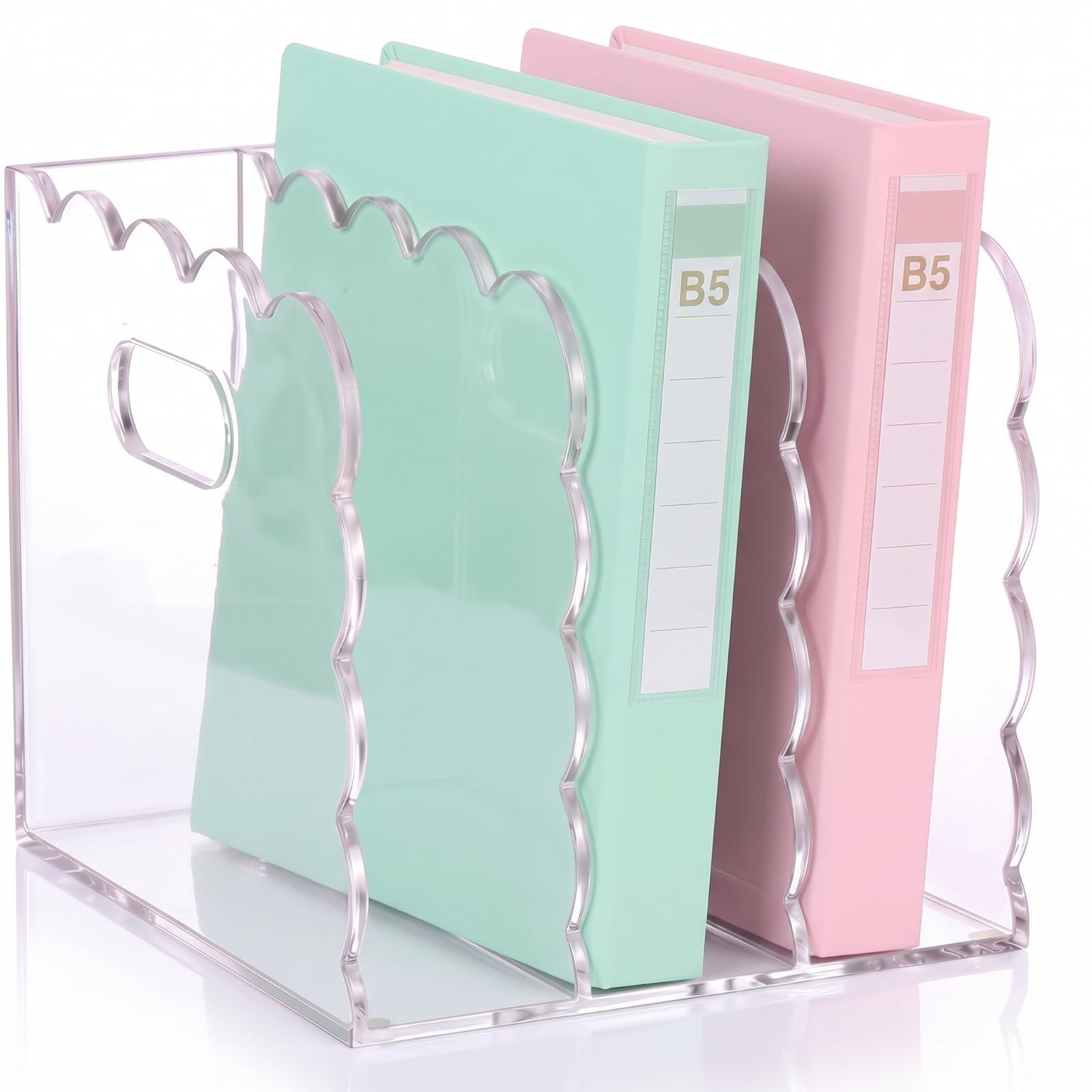 1 PC Scalloped Acrylic Magazine Holder, File Organizer, Handle Cutout Style