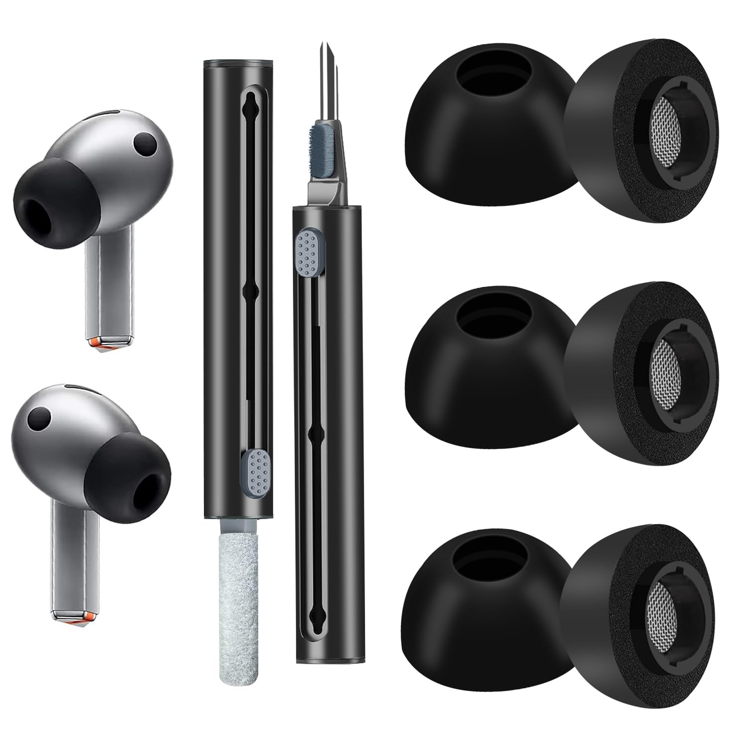 Foam Ear Tips for Samsung Galaxy Buds3 Pro - Ultimate Comfort and Unshakeable Fit with Memory Foam Earbud Tips, Earbud Replacement Tips with Cleaning Pen - M