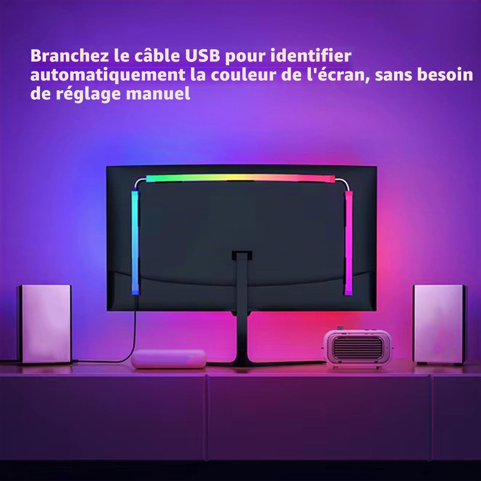 Garsent Bande Lumineuse LED pour écran D'ordinateur, Rétroéclairage de Synchronisation D'écran PC RVB pour écran de Bureau 32 Pouces, Reconnaissance des Couleurs D'écran Multi-Mode,