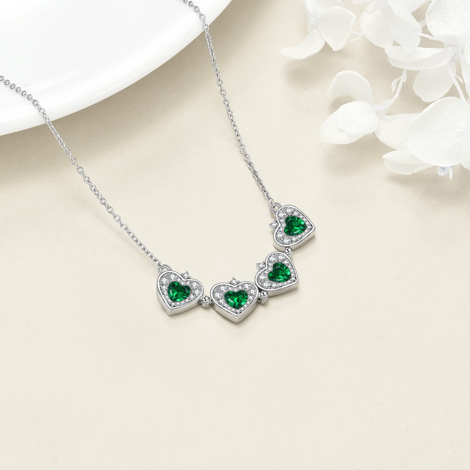POPLYKE Collar de plata de ley con colgante de trébol de cuatro hojas de la suerte para mujer, circonita cúbica, corazón