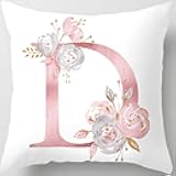 Tillskuch Pink Throw Pillow Covers Cute Alphabet Decorative Cushion Covers Square Letter Throw Pillows Protectors for Sofa Couch Bedroom Chair Home Decor 18 x 18 Inch(D)