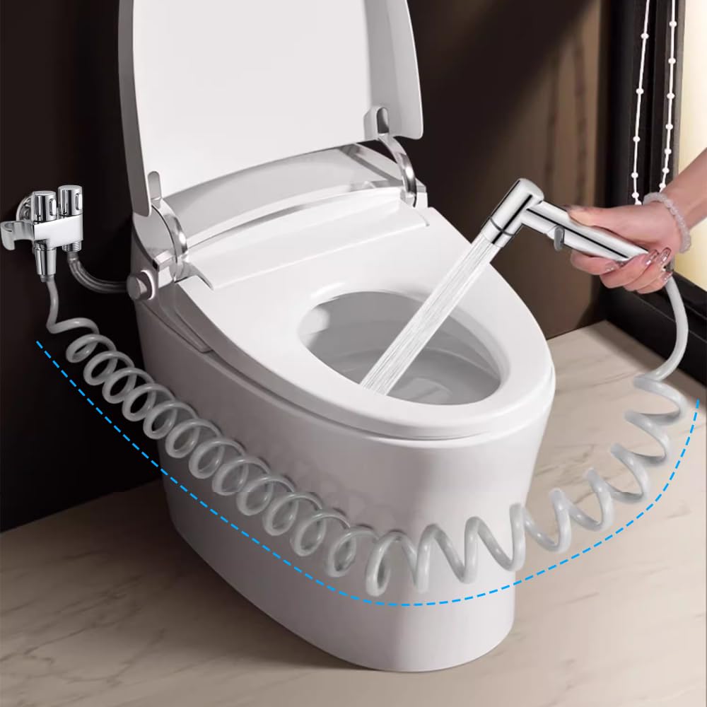 WC Duschkopf Set Silber Bidet Brause Set Mit Halterung – Edelstahl Handbrause & Schlauch Für WC Hygiene, 150cm, 1/2" Gewinde 150 Cm Bidet Schlauch - Foto 4