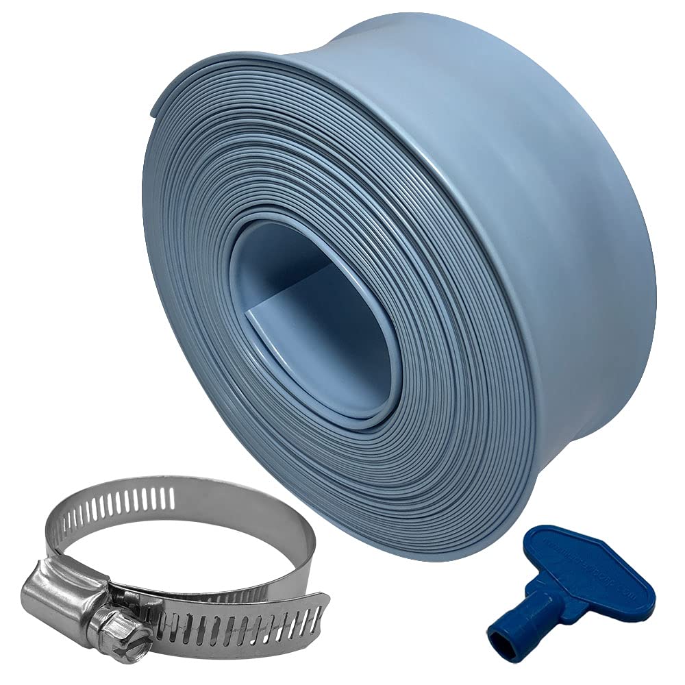 Puri TechDurable Swimming Pool Filter Backwash and Drain Hose 2 Inches x 50' Feet Includes Clamp and Key Chemical and Weather Resistant Vinyl