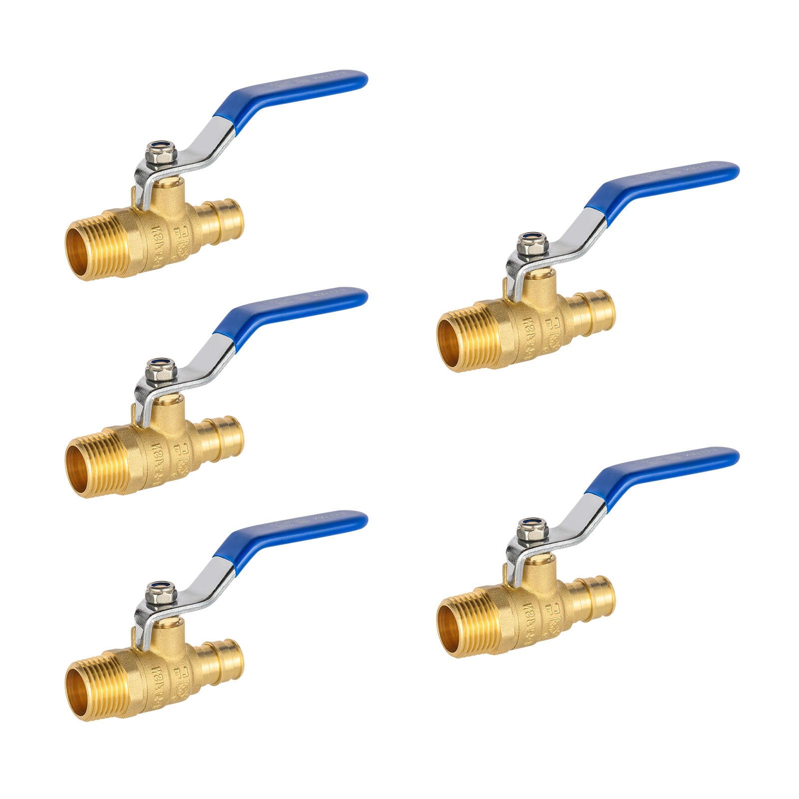 5 válvulas de bola azules, válvula de cierre MNPT de 1/2 pulgada Pex A x 1/2 pulgada, válvula de bola de cierre de expansión Pex de puerto completo para agua, aire, línea de combustible, tubo