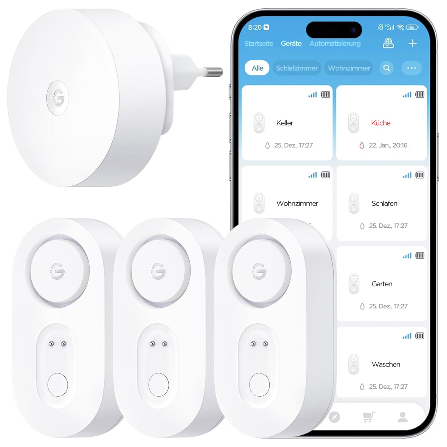 GoveeLife Upgrade - Detector de agua inteligente 1s con hub, 3 sensores de