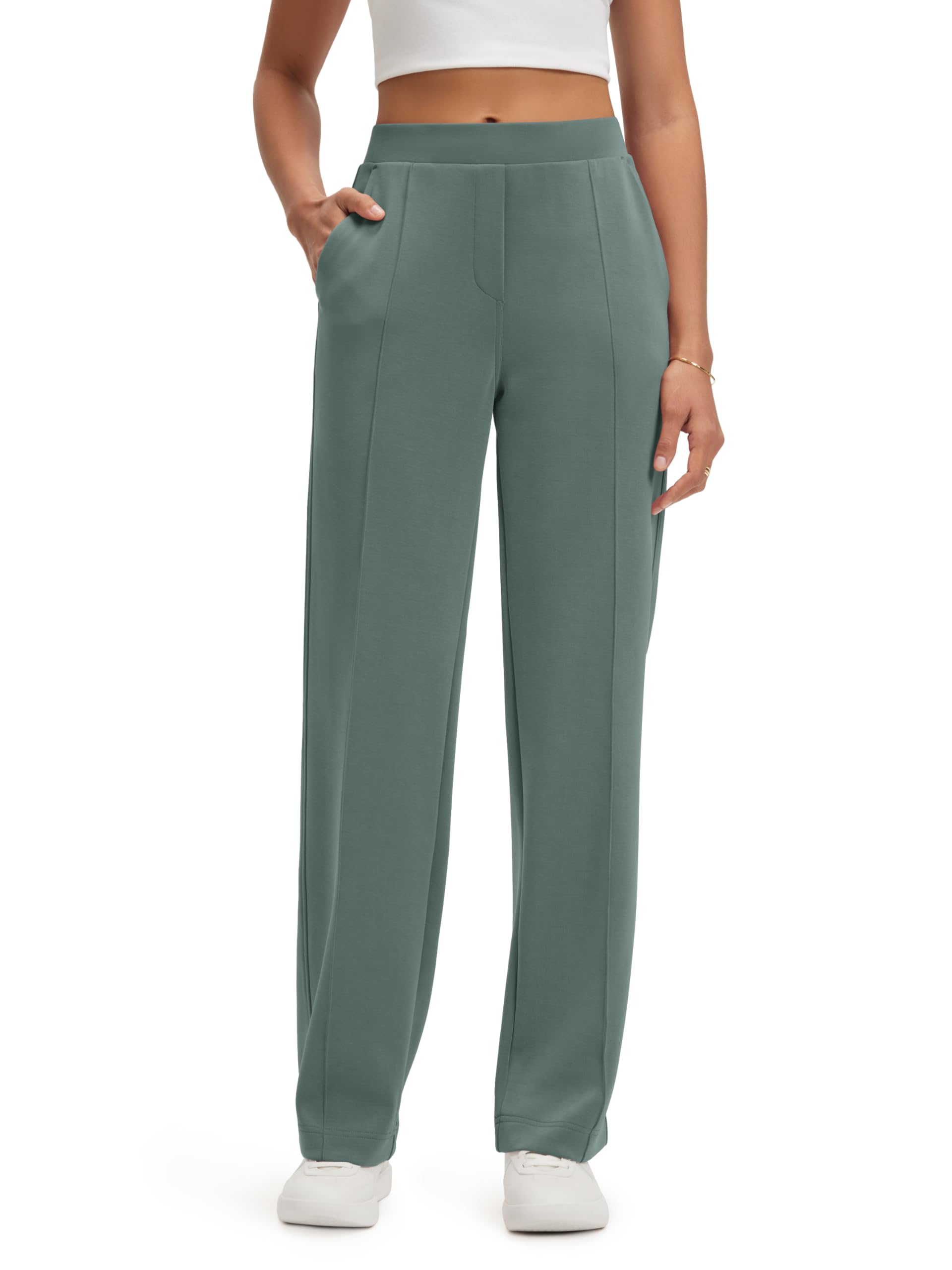 ODODOS Womens Modal Soft Classic Pants Mid Rise Pull-On Lounge Casual Work Pants with Pockets- 27 29 31