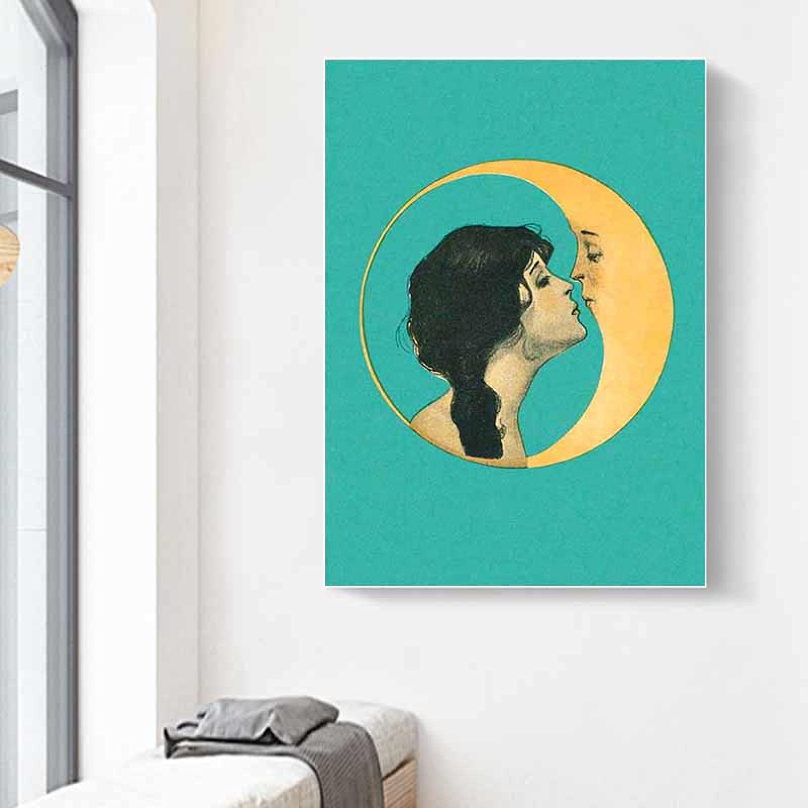 Amazon.co.jp: アンティークの満月様顔貌の絵画ヴィンテージの女の子の